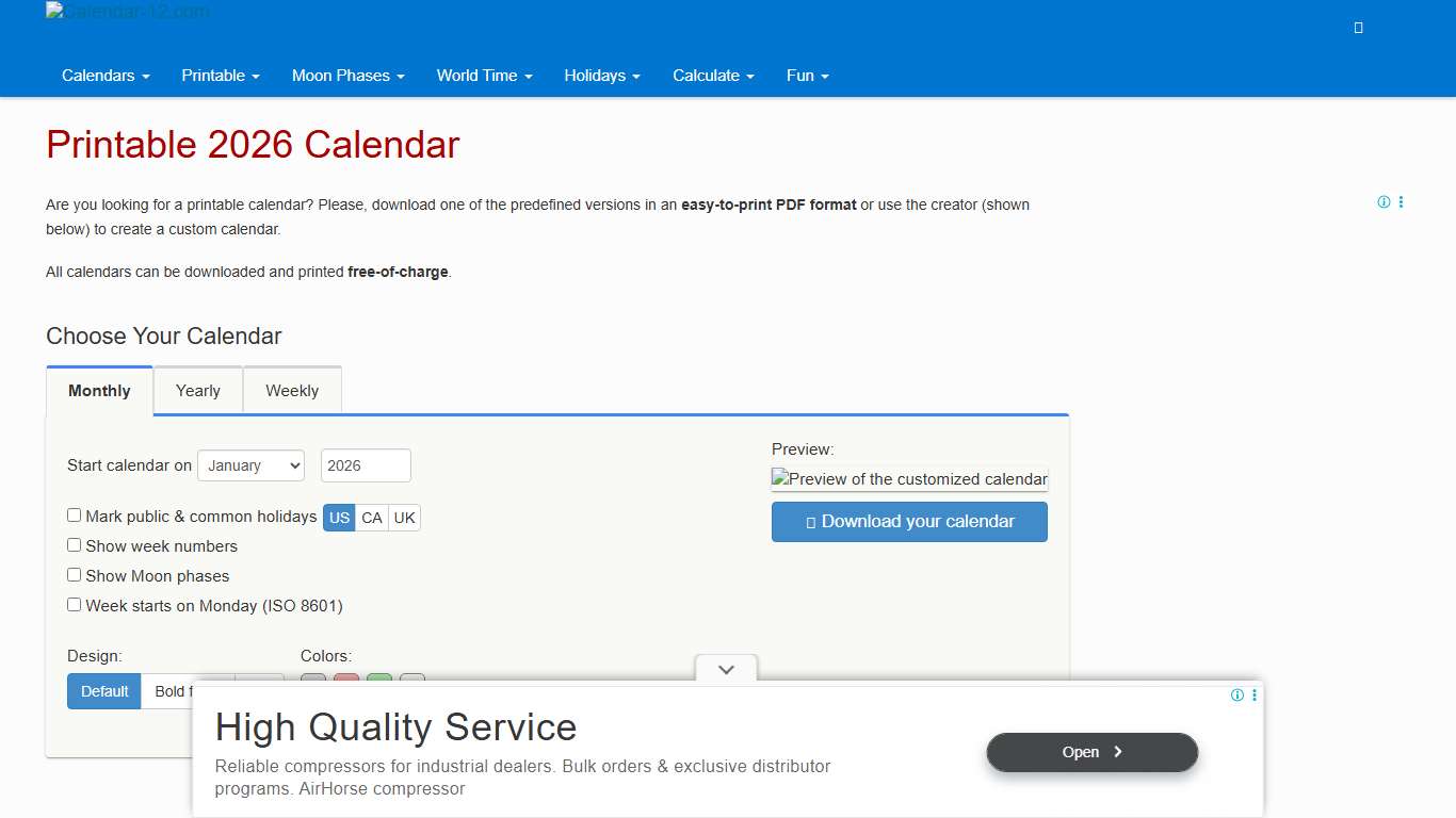 Printable 2026 Calendar (PDF) - Calendar-12.com